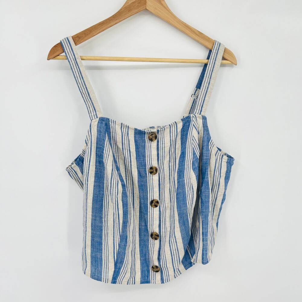 Torrid Linen-Blend Smocked Button Front Striped Tank Top Women's Size 1 (1X)